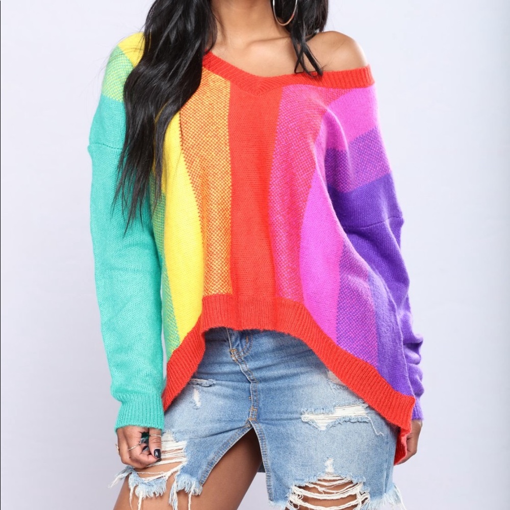 Rainbow Off-The-Shoulder Sweater